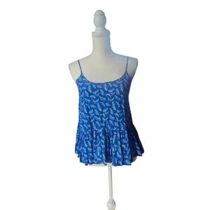Old Navy XS Coastal Boho Cami Blue Leaf Peplum Swing Tank CottageCore CleanGirl